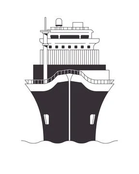 Commercial cargo ship front view 2D line object Stock Illustration