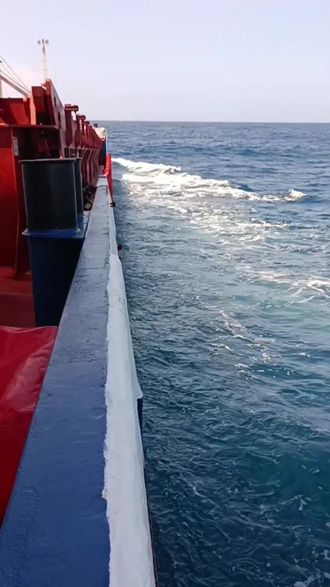 Commercial cargo ship sailing in the open ocean Video stock 335836394
