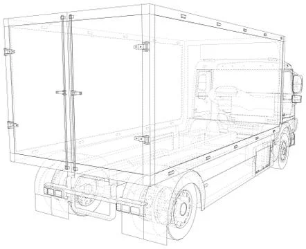 Commercial cargo van vector. Isolated Wire-frame Truck freight. Wire-frame line Stock-Illustration