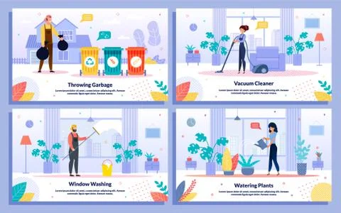 Commercial Cleaning Service Flat Vector Banner Set Stock Illustration