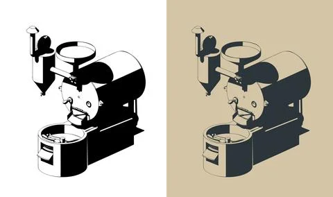 Commercial coffee roaster machine isometric illustrations Stock Illustration