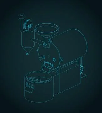 Commercial coffee roaster machine isometric blueprint Stock Illustration