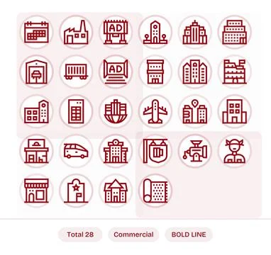 Commercial Complete Vector Package with 28 64x64 Bold Line Grid Fitted Icons Stock Illustration