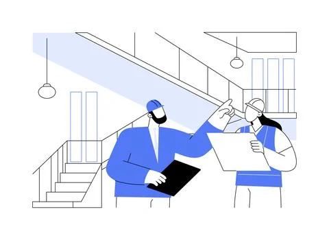 Commercial construction walk-through abstract concept vector illustration. Ilustración de archivo