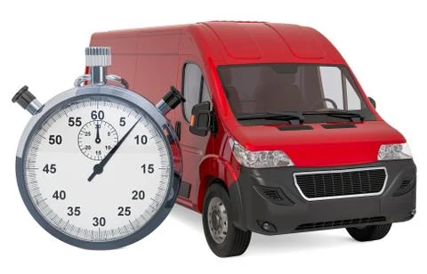 Commercial delivery van with chronometer. Fast delivery concept, 3D rendering Stock Illustration
