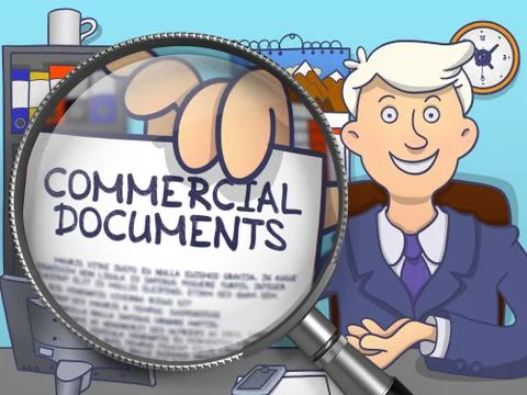 Commercial Documents through Magnifier. Doodle Style 스톡 일러스트