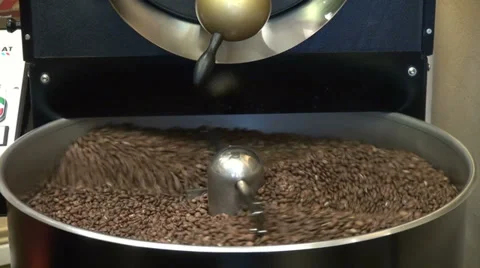 Commercial drum type coffee roaster, centrifugal roaster, roasting coffee beans 스톡 동영상 32354852