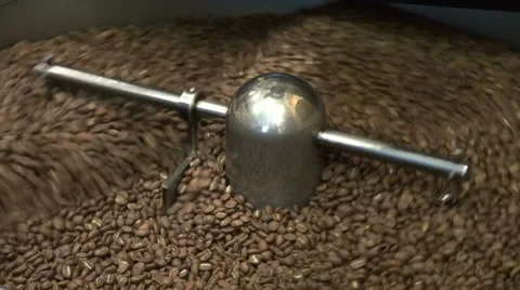 Commercial drum type coffee roaster, centrifugal roaster, roasting coffee beans Stock Footage 32354960