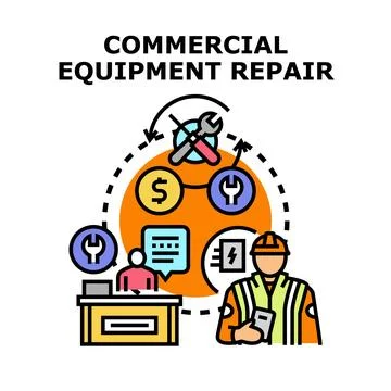 Commercial equipment repair process vector illustration Stock Illustration