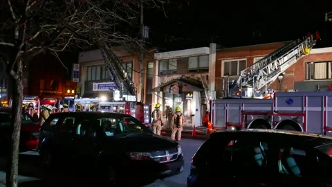 Commercial fire at night Stock Footage 139664290