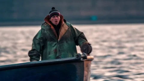 Commercial Fishermen On The River Stock Footage
