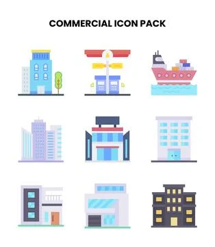 Commercial Flat Collection Icons Pack Ilustración de archivo
