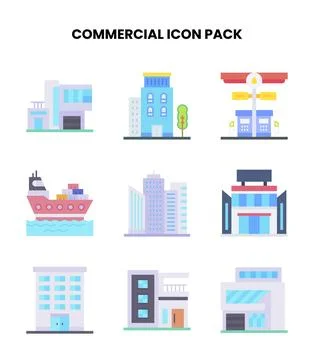 Commercial Flat Icons Pack Stock Illustration