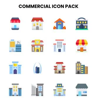Commercial Flat Vector Icons Pack Stock Illustration