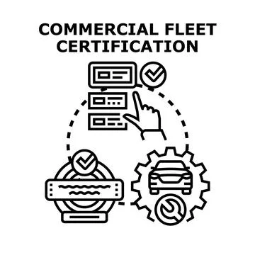 Commercial fleet certification process with vehicle maintenance concept Illustrazione stock