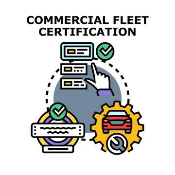 Commercial fleet certification process with vehicle maintenance concept Stock Illustration