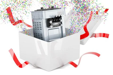 Commercial ice cream machine inside gift box. 3D rendering Stock Illustration