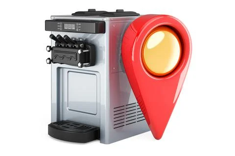 Commercial ice cream machine with map pointer, 3D rendering Illustrazione stock