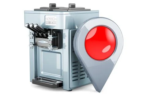 Commercial ice cream machine with map pointer, 3D rendering Illustrazione stock