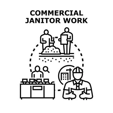 Commercial janitor work concept with cleaning services profession Stock Illustration