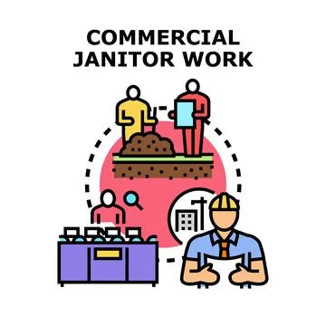 Commercial janitor work concept with cleaning services profession Stock Illustration
