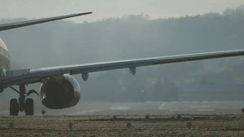 Commercial Jet Airplane Taxiing and Takeoff. 4k Stock Footage 86043222