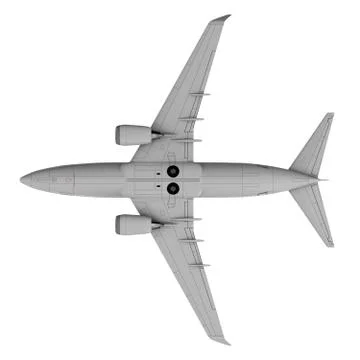 Commercial jet plane. 3D render. Bottom view Stock-Illustration