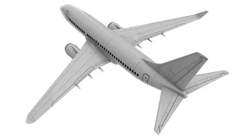 Commercial jet plane. 3D render. Top rear view Stock Illustration