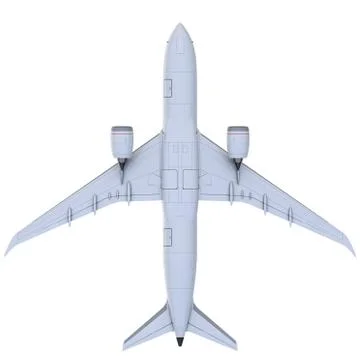 Commercial jet plane. 3D render. Bottom view Stock Illustration