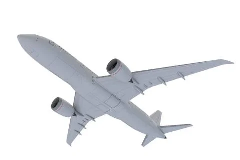 Commercial jet plane. 3D render. Bottom view side view Illustrazione stock