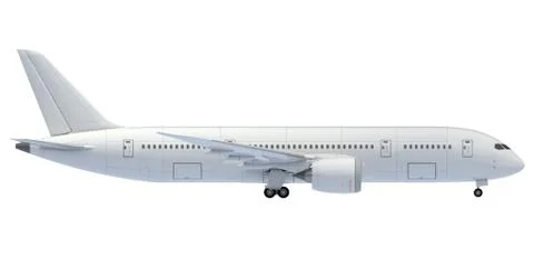 Commercial jet plane. 3D render. Right Side view 库存插图