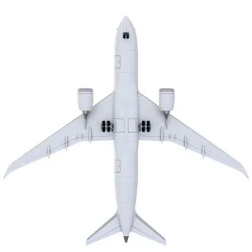 Commercial jet plane. 3D render. Bottom view Stock Illustration