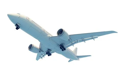 Commercial jet plane. 3D render. Bottom view side view Stock Illustration