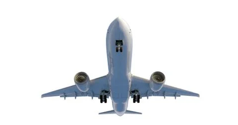 Commercial jet plane. 3D render. Bottom front view Stock Illustration