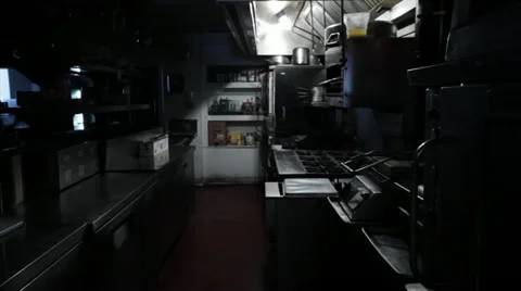 Commercial Kitchen Lights Turning On Stock Footage 12292823