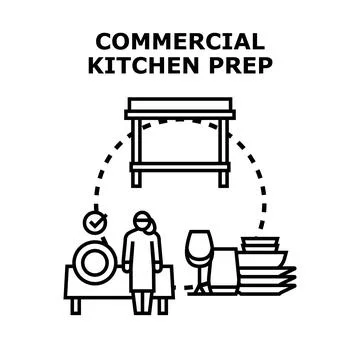 Commercial kitchen prep vector concept illustration Stock Illustration