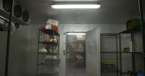 Commercial kitchen walk in freezer Stock Footage 84254501