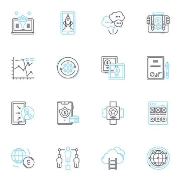 Commercial management linear icons set. Procurement, Contracting, Negotiation Stock Illustration