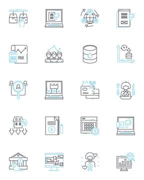 Commercial meltdown linear icons set. Recession, Bankruptcy, Collapse, Crisis Stock Illustration