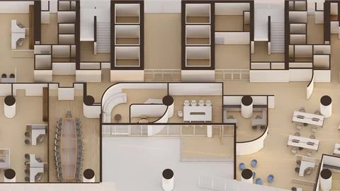 Commercial office space Isometric interior design 3d render Stock Illustration