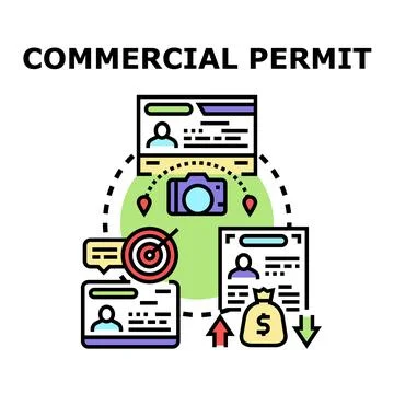 Commercial permit acquiring process for business activity Stock Illustration