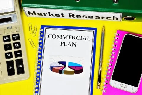 Commercial plan-label on the folder. Perspective, idea Stock Photos
