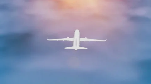 Commercial plane is flying through clouds. Motion video, 3d render. High quality Stock Footage 250519691