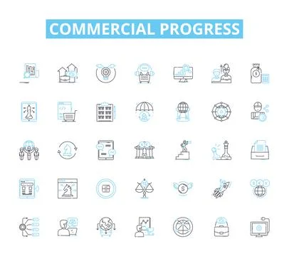 Commercial progress linear icons set. Advancement, Efficiency, Innovation 스톡 일러스트
