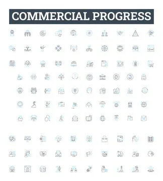 Commercial progress vector line icons set. development, commerce, growth Stock Illustration