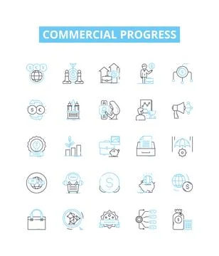 Commercial progress vector line icons set. development, commerce, growth Stock Illustration