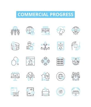 Commercial progress vector line icons set. development, commerce, growth Stock Illustration