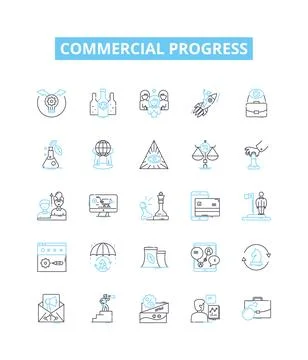 Commercial progress vector line icons set. development, commerce, growth Stock Illustration