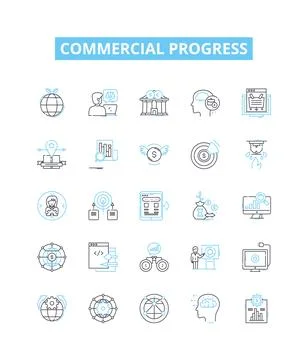 Commercial progress vector line icons set. development, commerce, growth Stock Illustration