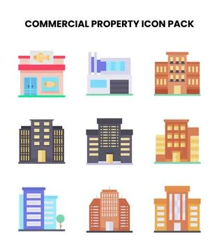 Commercial Property Flat Bundle Icons Pack Ilustração Stock